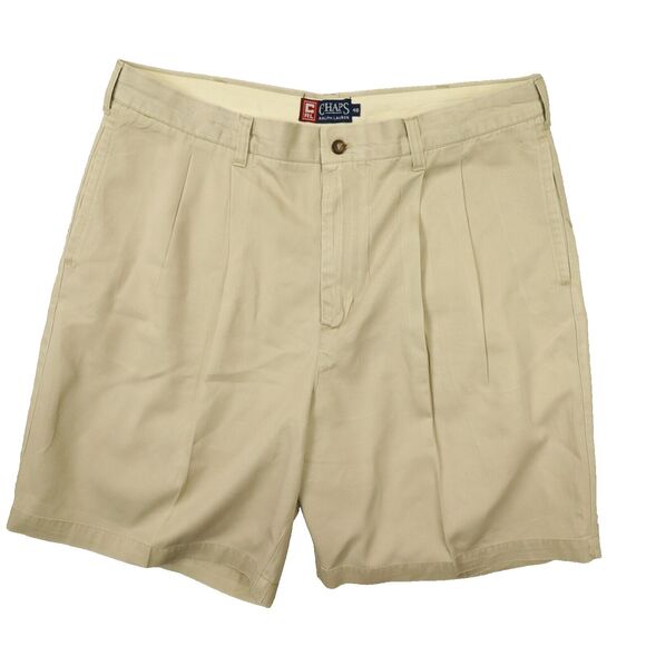 Chaps Ralph Lauren Vintage Men's Khaki Pleat Front Shorts‎ size 40 - Picture 1 of 9